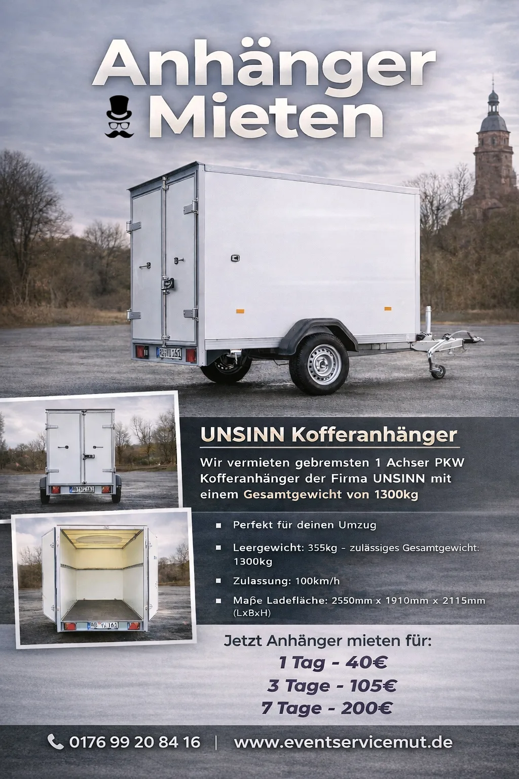 Wassergeschützter Kofferanhänger für Transport und Umzug.