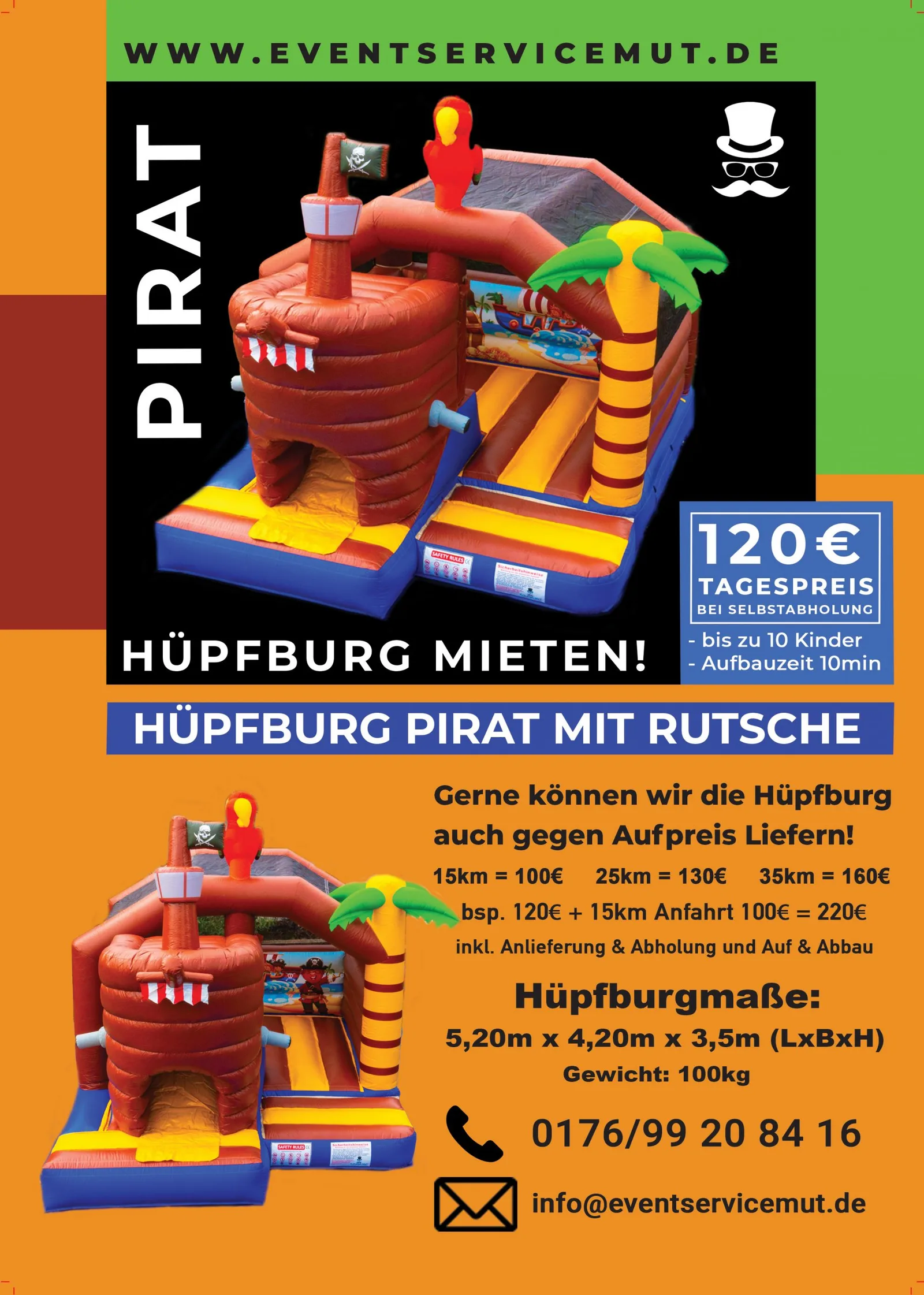Pirat Hüpfburg Flyer mit Preis und Details