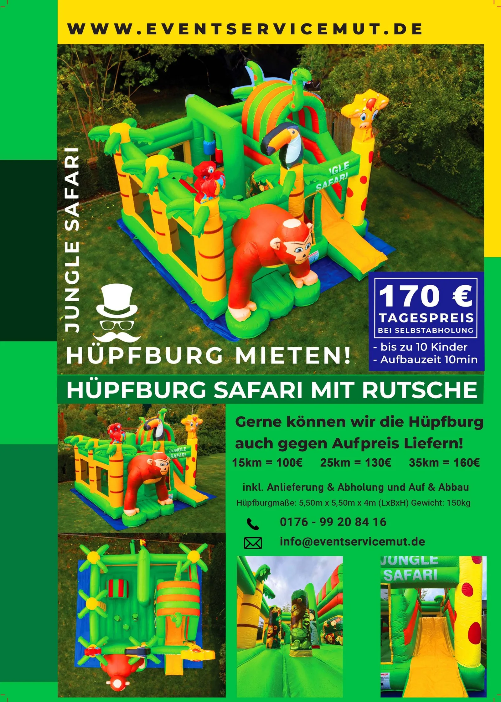 Safari Hüpfburg Flyer mit Preis und Details